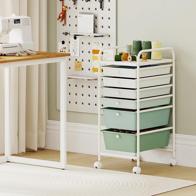 Giantex 6 Storage Drawer Cart Rolling Organizer Cart for Tools Scrapbook Paper Home Office School Multipurpose Mobile Utility Cart, Green Gradient - Image 2