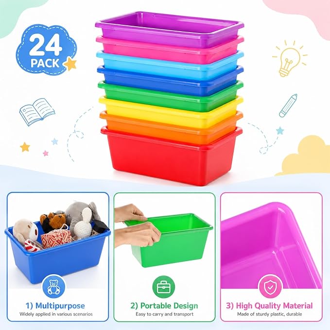 gisgfim 24 Pack Plastic Cubby Storage Bins Crew Toy Stackable Bin Classroom Plastic Cubby Bins Stackable Storage Containers Classroom Book Bin for Student Teacher School Office Home(Rainbow) - Image 3