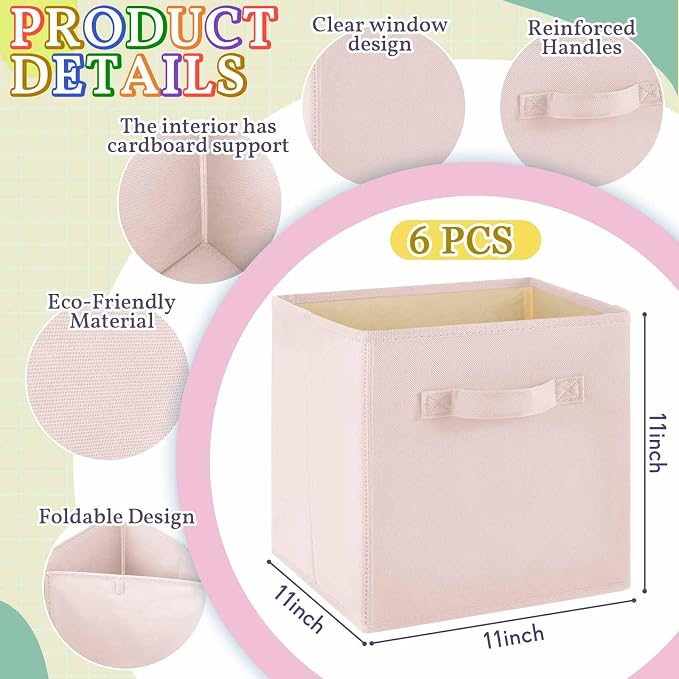 Yinder 6 Pcs Cube Storage Bin 10.5''x10.5''x11'' Storage Bins for Playroom Decor Colorful Bins for Kids Foldable Baskets for Nursery Organizer Boxes Fabric Boxes (Pastel Colors) - Image 2