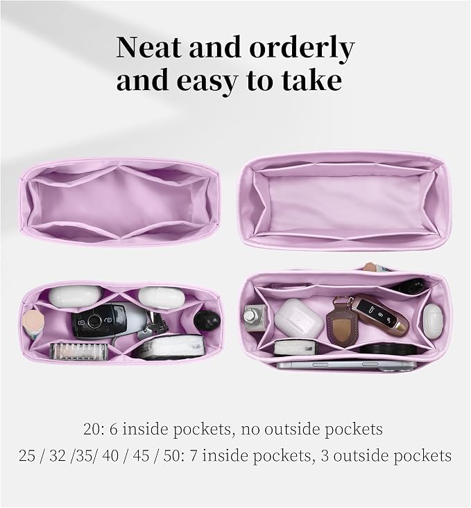 Satin Purse Organizer for Birkin 30, Mauve Sylvestre | Retourne Style, Tailored Fit, Multiple Pockets, Lightweight Satin, Ideal for Travel, Shopping, and Daily Use - Image 3