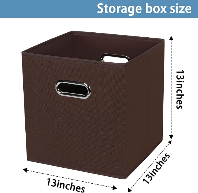 Fabric Cubby Storage Bins,13x13x13 Inches,Cube Organizer Bin Foldable Storage Boxes with Dual Handles Fabric Organizer Box and collapsible Storage basket,Set of 8,Coffee - Image 2