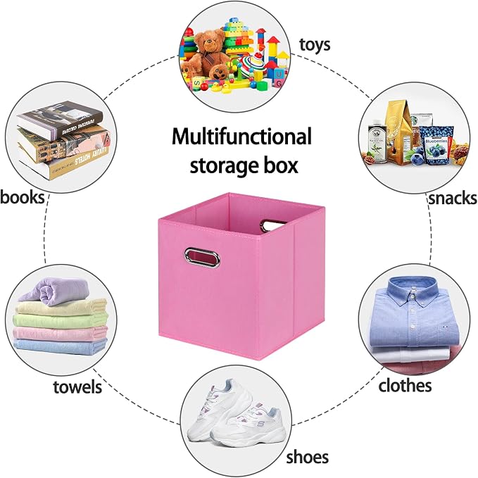 STOREONE Fabric Storage Bins Cubes Baskets Containers-(11X11X11) with Dual Handles for Shelf Closet, Nursery Home ， Bedroom Organizers, Foldable Set of 3 (Pink) - Image 3