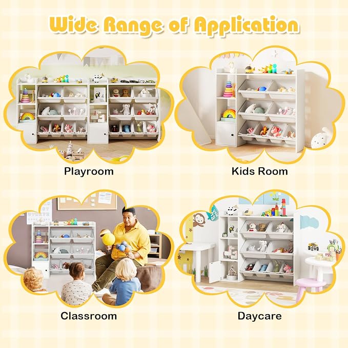 Costzon Kids Toy Storage Organizer w/ 8 Bins, Wooden Toddler Bookcase w/Open Shelves & Cabinet, Multifunctional Toy Storage Cabinet for Kids Room, Nursery & Playroom - Image 6