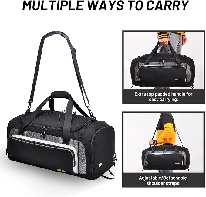 MIER Large Gym Bag for Men 60L Duffel Bag with Shoe Compartment | Lightweight & Durable Sports Duffles; Suited for Workout Fitness Travel Weekender; Water Resistant; Adjustable Shoulder Strap - Image 3