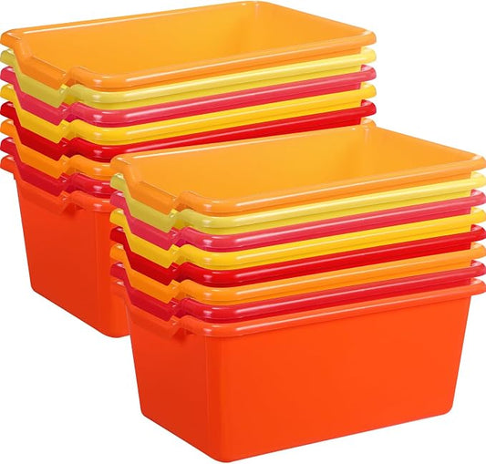 16 Pcs Cubby Bins for Classroom Plastic Book Bins,Warm Series | Storage Bins for Classroom Library, Plastic Stackable Toy Tubs Containers for School Office Home Nursery Playroom by Dandat