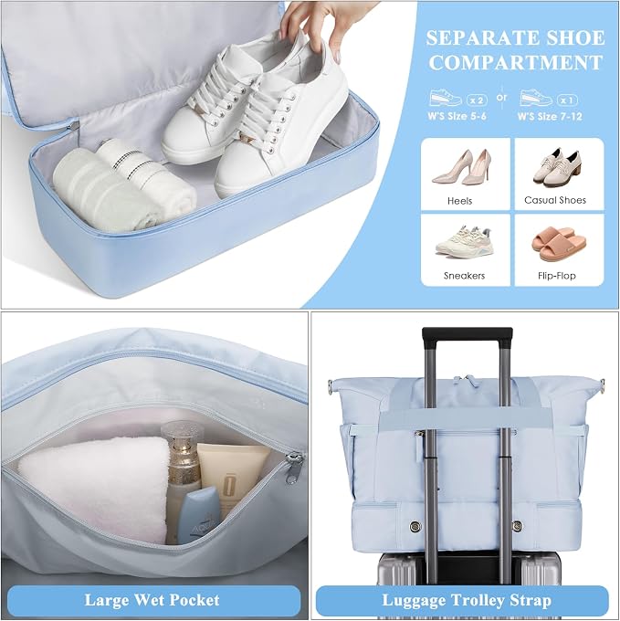 Gym Bag for Women, Personal Item Travel Bag with Shoes Compartment for Trip | Weekender Overnight Duffel Bag with Wet Pocket, Hospital Bag for Women Labor Delivery, Carry On Bag for Travel, Gym, Weekend - Image 4