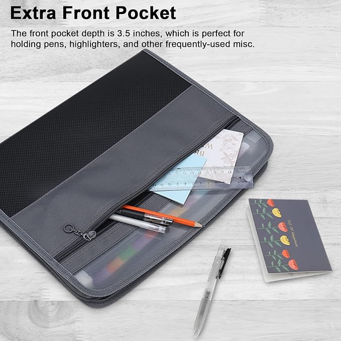 NAFY Expanding File Folders, 13 Pockets Document Organizer with Zipper, A4 Letter Size Portable Accordion Expanding File Folders with Multicolor Labels for Home Office School Supplies (Black 4 Pack) - Image 4