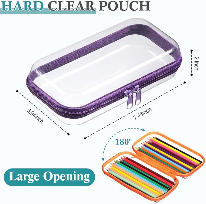 Sanwuta 6 Clear Hard Zipper Case,Assorted Color, 7.48 x 3.94 x 2 Inch | Pencil Case Pouches ,Makeup Bag,Plastic Toiletry Diaper Bag ,Travel Toy Storage,Waterproof Organizer Bins - Image 2