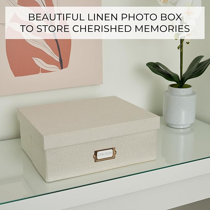 Decorative Photo Storage Box - Sturdy Linen Organizer Holds 1700 Photos | Organizer with Dividers Stores Up to 1700 4x6 Pictures - Portable Scrapbook Storage Containers with Lid - Image 7