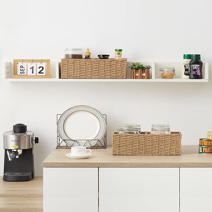 Set of 2 Wicker Storage Basket for for Shelves, Baskets for Organizing, Toilet Paper Basket for Toilet Tank Top, 2-Section, Natural - Image 4