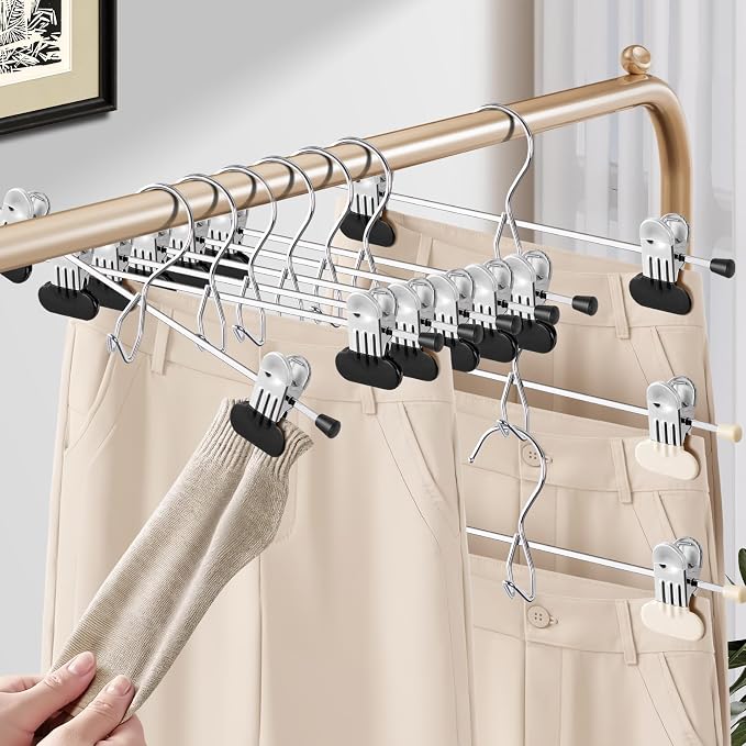 HUADYMEET 14 Inch Space Saving Pant Skirt Hangers with Clips,Black,20 Pack | Metal,Heavy Duty,Adjustable,Hanger for Jeans Shorts Clothes Slacks Trousers,For Adult Men Women Children,Non Slip - Image 2