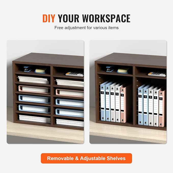 VEVOR Literature Organizers, 12 Compartments Office Mailbox with Adjustable Shelves, Wood Literature Sorter 20.4x12x16.1 inches for Office, Home, Classroom, Mailrooms Organization, EPA Certified Brown - Image 5
