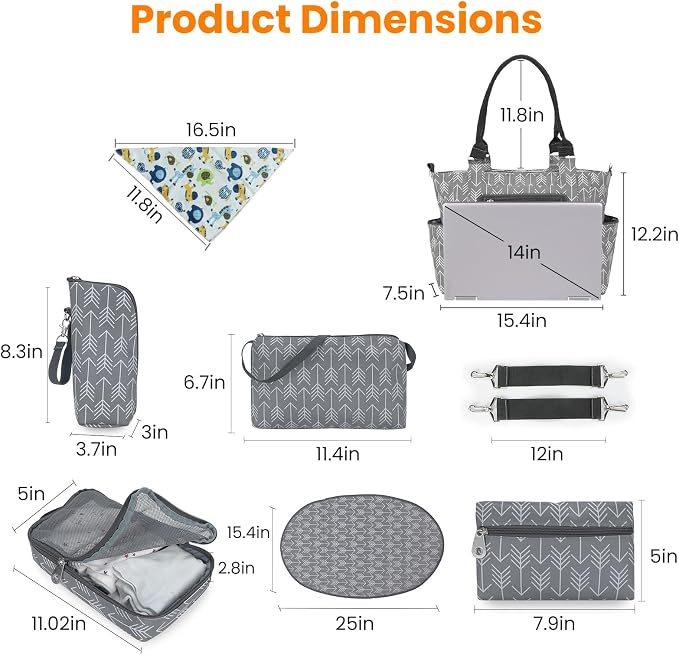 Moclever 8pc Diaper Tote Set, Baby Essentials with Multifunctional Diaper Bags, Bottle & Mesh Bag - Image 5