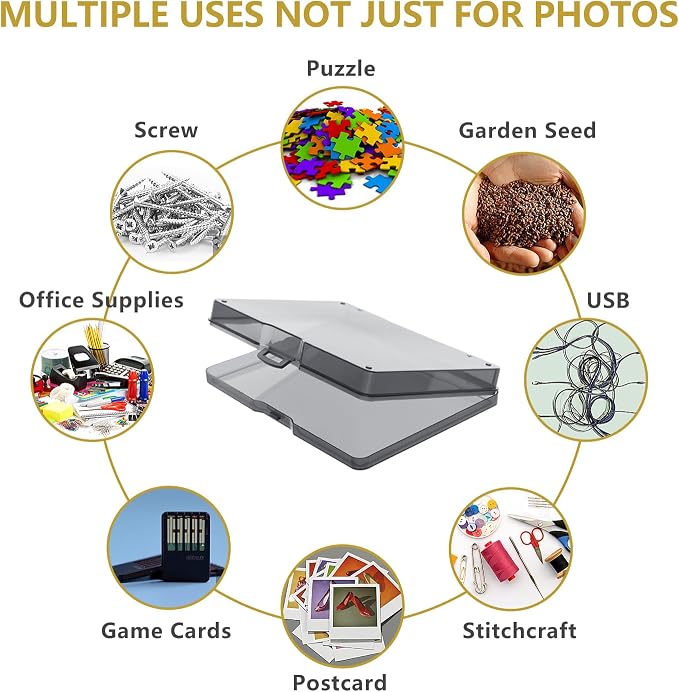 Photo Storage Box 5" x 7", 18 Inner Extra Large Photo Organizer Container, Plastic Craft Storage Box with Handle for Pictures Stickers Stamps Seeds - Image 3