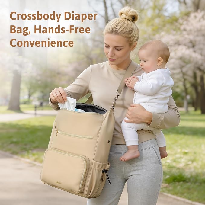 Lekesky Large Diaper Backpack with 16 Pockets, 1.52Lb Lightweight Durable Baby Bag, with Foldable Changing Pad & Pacifier Case, Anti-theft Pocket, Wipes Pocket, Easy to Clean, Khaki - Image 5