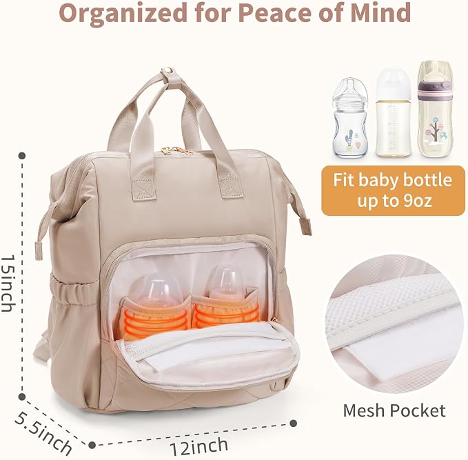 CEI-CEI Diaper Bag Backpack for Mom and Dad, Puffer Baby Bag Backpack with Insulated Pocket, Water-Resistant, Unisex Travel Backpack with Changing Pad & Stroller Straps - Image 4