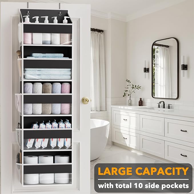 SpaceAid 2 Pack Over The Door Organizer with 5 Large Pockets and 10 Mesh Side Pockets, 5 Layers Door Organizer Hanging with Clear Window for Bedroom, Bathroom, Pantry and Nursery, Black - Image 3