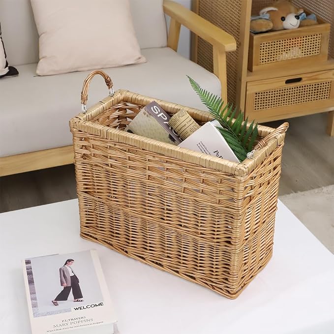 YAHUAN Natural Wicker Storage Basket with Built-in Handles Stair Basket Magazine Basket Large Wicker Baskets for storage Home Organizing Laundry (Wicker) - Image 2