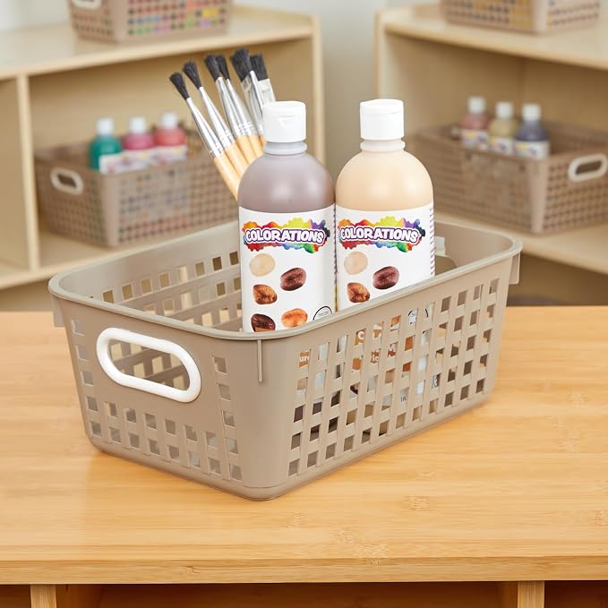 Really Good Stuff Medium Plastic Book Baskets, 11" x 7.5" x 4.5", 6-Pack | Tan, Versatile Storage Solution for Classroom, Home & Office, Storage, Multi-Purpose - Image 6
