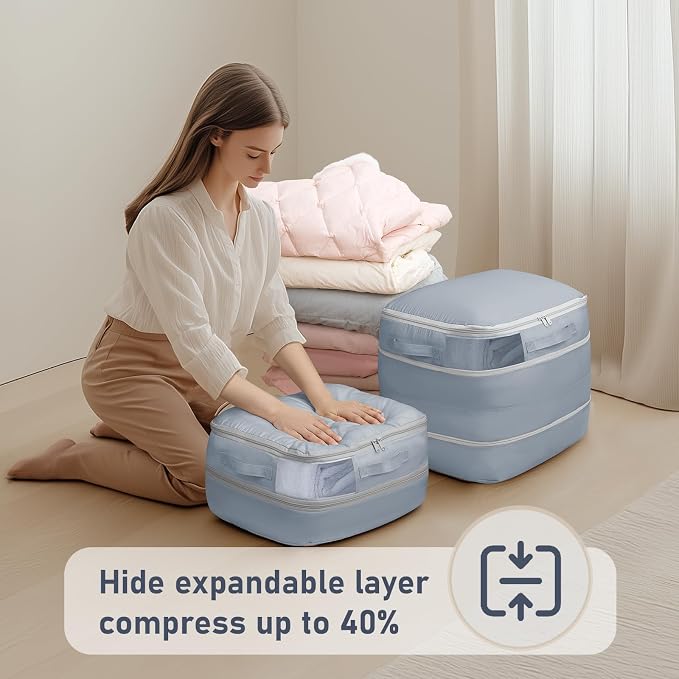 DIMJ Compression Storage Bags 6 Pack - Blanket Storage Bags with Window Zipper, Ultra Space Saving Self Compression Organizer for Puffer Jacket, Bedding, Lightweight Comforter Duvet, Sweater, Sheet - Image 5