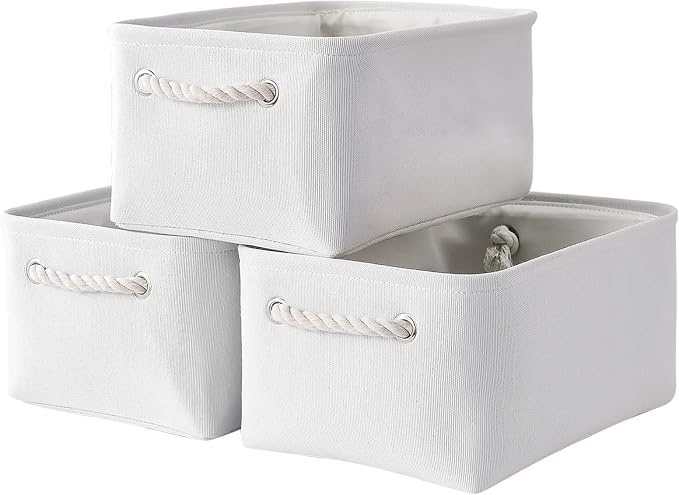 Storage Bins for Shelves - Medium 3Pack 13.8L*9.8W*6.7H inch Fabric Storage Cubes Canves Storage Basket for Organizing Toys Baby Clothes Gift Dog (White) by TheWarmHome