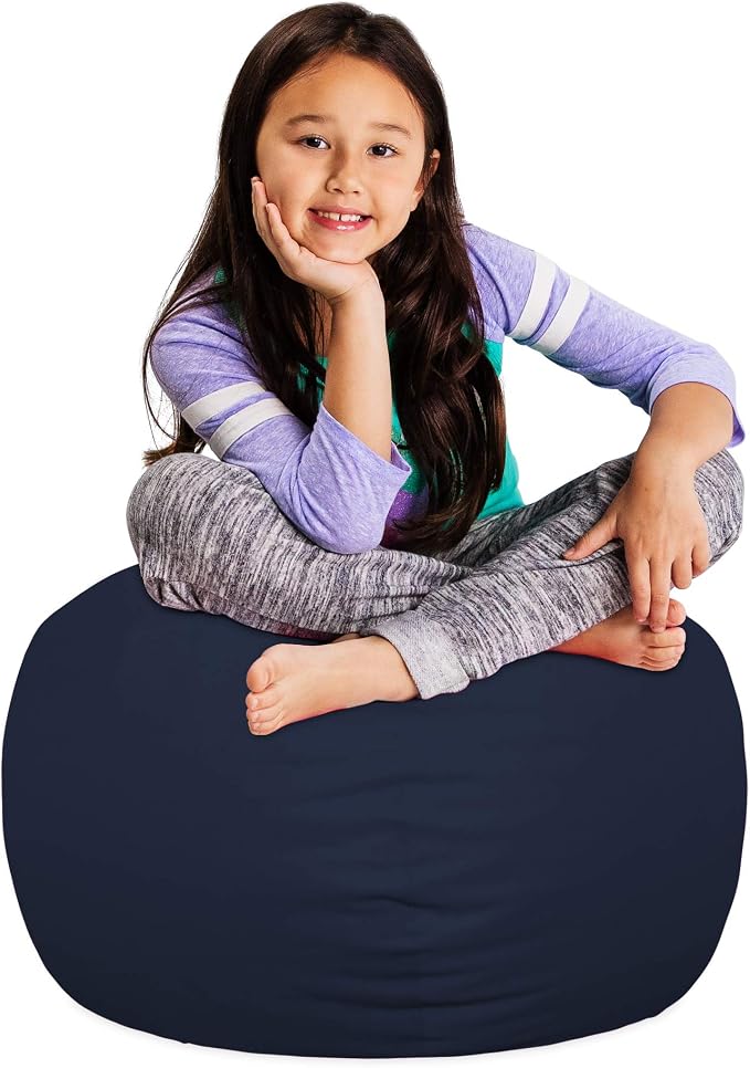 Posh Stuffable Kids Stuffed Animal Storage Bean Bag Chair Cover - Childrens Toy Organizer, Medium 27" - Solid Navy Blue - Image 4