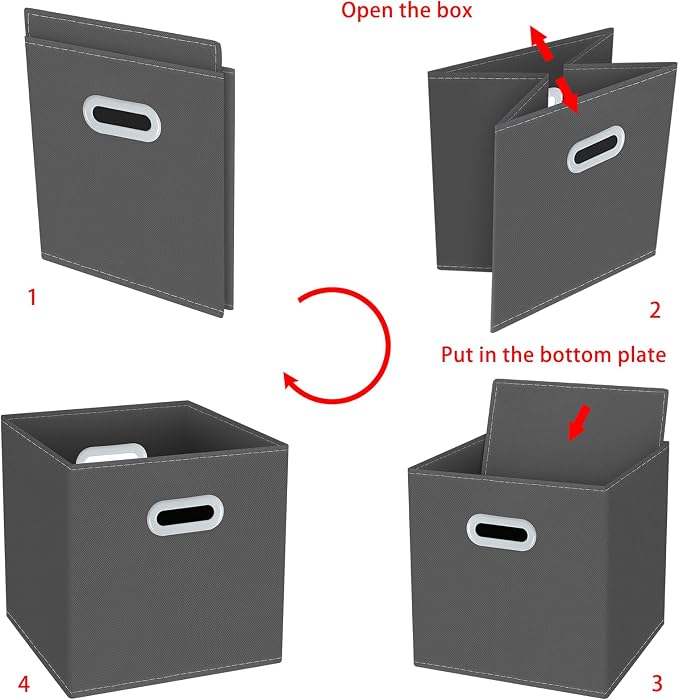 Yunkeeeper storage bins Cubes, Fabric Cube Organizer with Handle, Foldable Cube Bins for Cloth or Accessary Storage, 11x11x11, Set of 3,(Gray) - Image 6