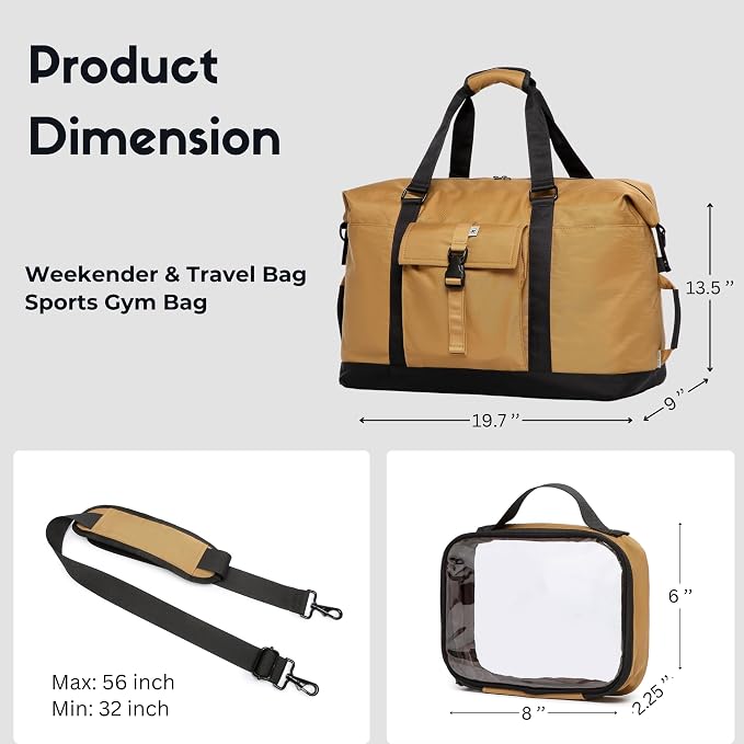 Duffel with Utility Pouch, 40L Weekender Overnight Bag with Shoe Compartment for Travel and Sports (Brown and black) - Image 7