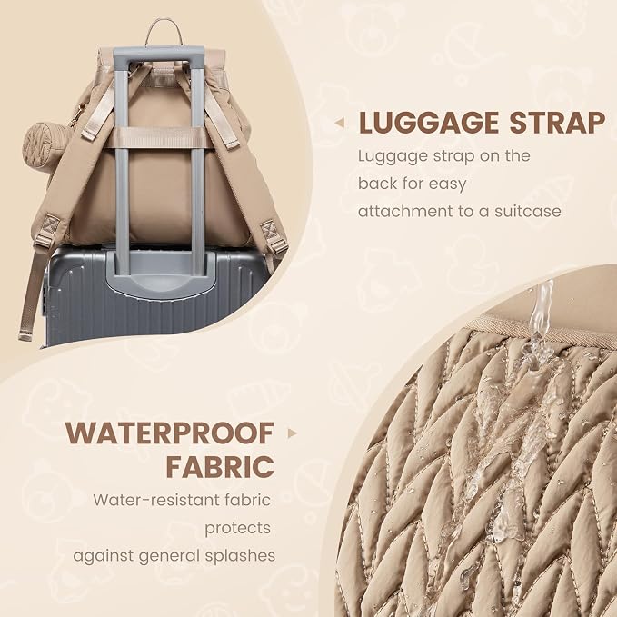 LOVEVOOK Diaper Bag Backpack, Small Baby Bag, Cute Baby Diaper Bag, Stylish Water-Resistant Travel Baby Bag for Mom, Baby Backpack with Changing Pad, Stroller Straps -Khaki - Image 7