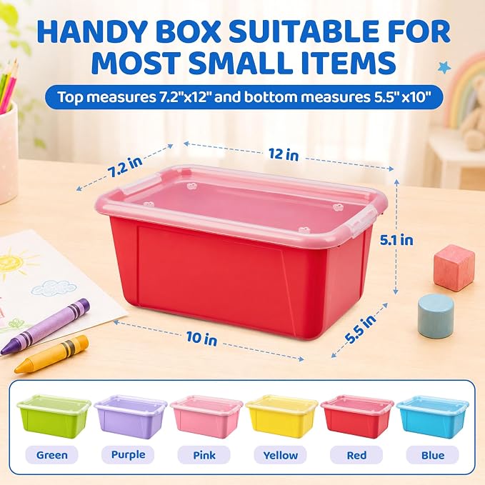 GAMENOTE 6 Quart Storage Bins with Lids, Plastic Latching Box for Classroom & Kids Toy Storage,Stackable Shoe Box Size Containers for STEM Morning Tubs, Crafts & Blocks (6, Macaron) - Image 6