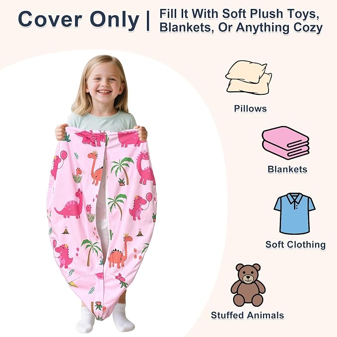 Lukeight Dinosaur Stuffed Animal Storage Bean Bag Chair Cover for Kids, Velvet Plush Toy Organizer Seat, Cover Only, No Filling Included, Long YKK Zipper, Side Pocket, X-Large 30"D x 18"H - Image 2