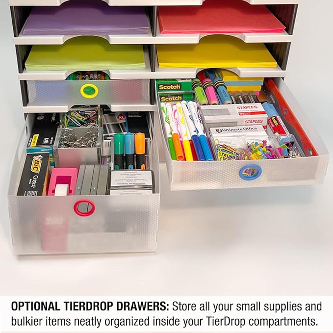 Ultimate Office TierDrop Desktop Organizer Sorter, 8 Compartment, 2-Wide | Mailroom and classroom sorter; optional add-on tiers expand capacity anytime; no-tool assembly; gray w/ black - Image 6
