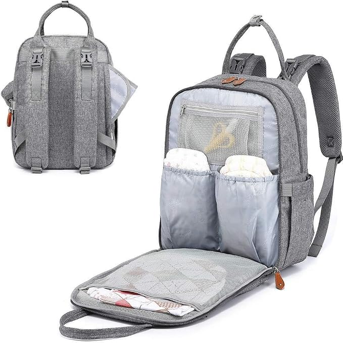 KAUKKO Baby Diaper Backpack Multifunction Travel Organizer with Stroller Straps Large Capacity and Durable (T1BLACK) (MGRAY) - Image 4