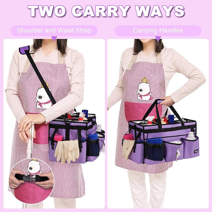 Extra-Large Cleaning Caddy Bag With Detachable Divider,Cleaning Caddy For Cleaning Supplies Cleaning Supply Caddy With Adjustable Shoulder Strap & Waist Belt For Cleaners - Image 4
