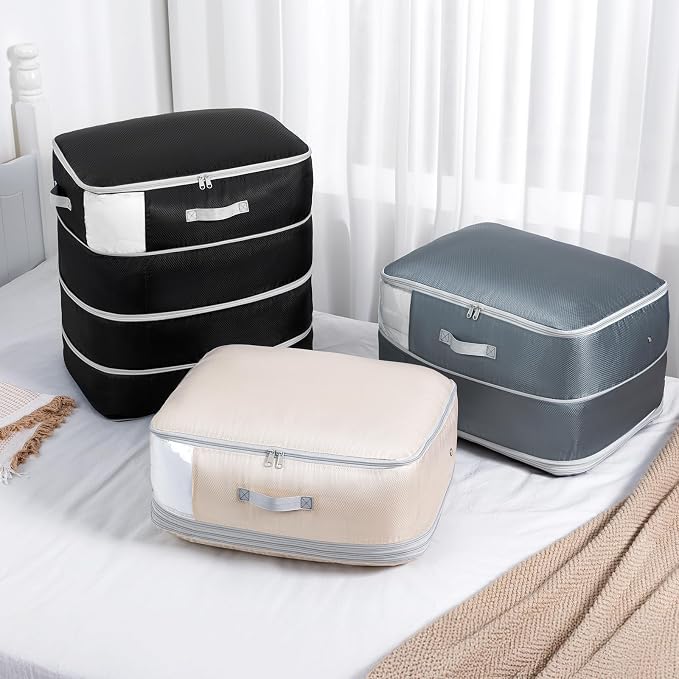 Comforter Storage Bag - 130L Large Capacity Blanket Storage Bags 4-Layer Ultra Space Saving Self Compression Organizer, Washable Compression Bags for Storage Comforter Blanket, 4-Pack, Black - Image 7