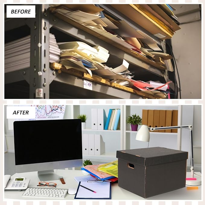 10 Pcs 15 x 12 x 10 Inch Archival Storage Cartons Bulk, Acid Free Buffered Corrugated Board Ready-To-Assemble Photo Storage Box for Storing Documents Magazines Photos Cards(Black) - Image 5