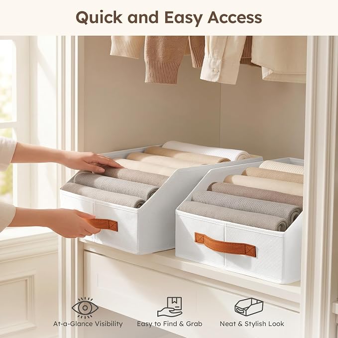 Fabric Storage Bins for Organizing - 12 Pack Large Trapezoid Collapsible Storage Bins with Front Handle, Closet Organizers and Storage for Bedroom, Home Shelves, Small Spaces, White - Image 4