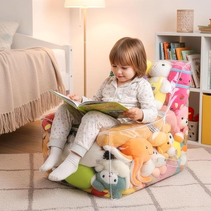 Clear Stuffed Animal Storage Bean Bag Chair Cover - Extra Large 150L, Waterproof & Easy-Clean Toy Organizer with Plastic Window,forNursery, Bedroom, Playroom (Cover Only, No Filler) (B1pcs) - Image 4