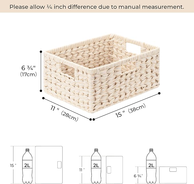 GRANNY SAYS Wicker Storage Baskets for Shelves, Waterproof Basket, 1-Pack | Plastic Wicker Baskets for Organizing, Woven Baskets for Shelves, Decorative Woven Basket for Storage, Entryway, Butter Milk - Image 2