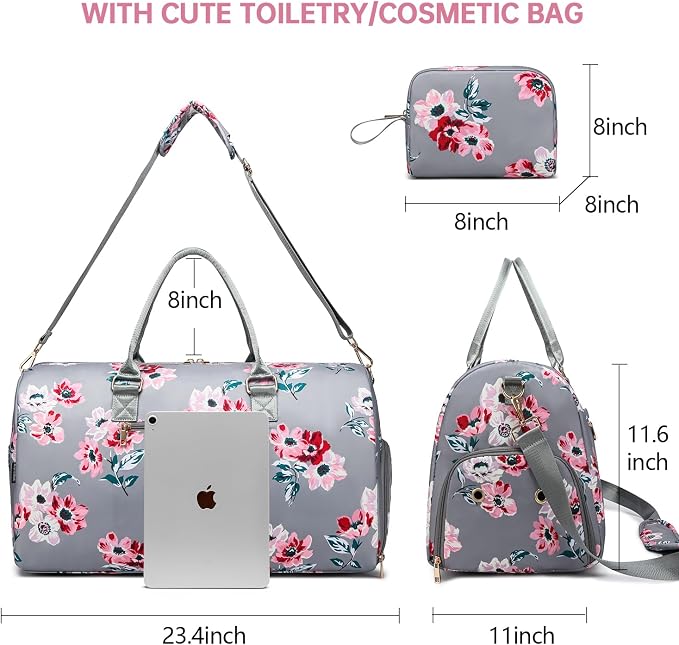 Duffle Bag for Travel, Weekender Bag with Shoe Compartment, Carry On Overnight Bag for Women with Toiletry Bag, Gym Bag with Wet Pocket, Hospital Bags for Labor and Delivery Beige - Image 5