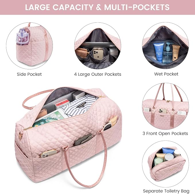 LOVEVOOK Travel Duffle Bag, Weekender Bags for Women with Shoe Compartment, Quilted Carry on Overnight Bag with Toiletry Bag, Hospital Bags for Labor and Delivery, Gym Duffel Bag with Wet Pocket - Image 3