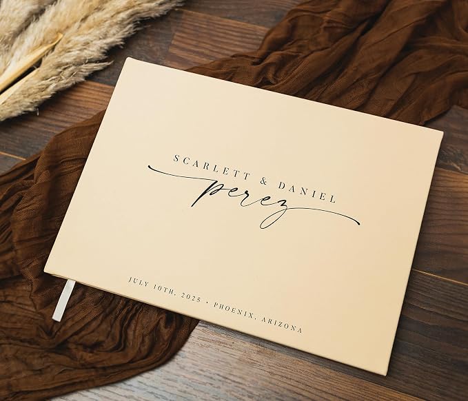 Personalized Guest Book - 11.5" x 8.5" Custom Bride & Groom Names with Bookmark and Hard Cover 140 GSM Blank Pages, for Weddings Guest Book, Engagements, Birthdays, Special Events, Butter - Image 6
