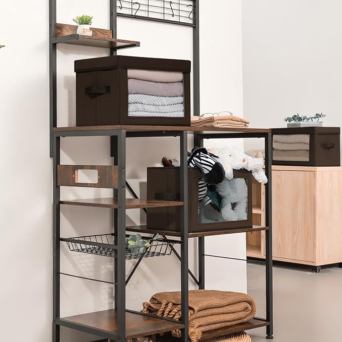 Collapsible Storage Bins with Clear Window - Clothes Organizers and Storage, Decorative Boxes with Lid, Fabric Storage Cube, Storage Baskets for shelves, Yarn, Home, Brown, 4-Pack - Image 4