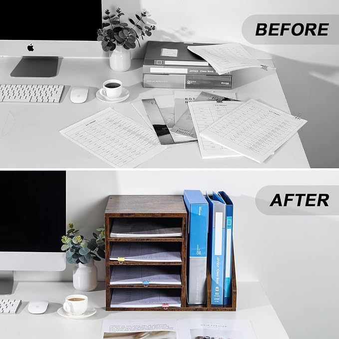 Wood Desktop File Holder Organizer Mail Sorter for File Folders, Mails, Envelopes, Mailing Supplies or Magazines, Brown - Image 5