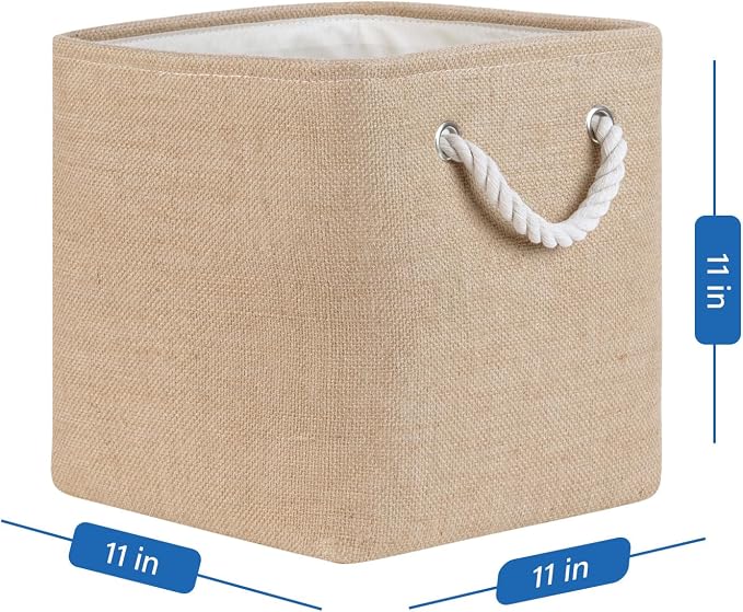Temary Cube Storage Bins 11 Inch Fabric Storage Baskets 4 Pack Collapsible Storage Cubes Baskets for Gift Empty, Cube Organizer Bins Cloth Basket for Shelves (Linen Yellow) - Image 7