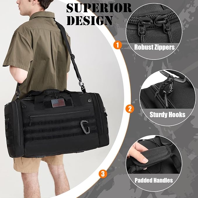 45L Large Duffle Bag for Men & Women - Military Tactical Gym Bag for Travel | Weekender Large Sports Bag with Dividers for Hockey Football Baseball Soccer Basketball & Team Training, Black - Image 6
