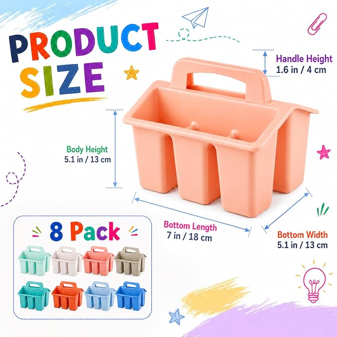 8 Pack Classroom Caddy Storage Basket with Handle 4 Compartment Storage Caddy Plastic Arts Crafts Caddies Protable Classroom Craft Caddies for Kids Schools Art Craft Supplies(Boho) - Image 2