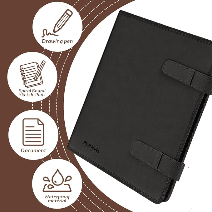 Black Leather Sketchbook Cover 9x12, Travel Drawing Portfolio | Portable sketch kit organizer, pencil holder, Fits 9x12 Sketch Book, Spiral Pad, Compact artist storage case - Image 6