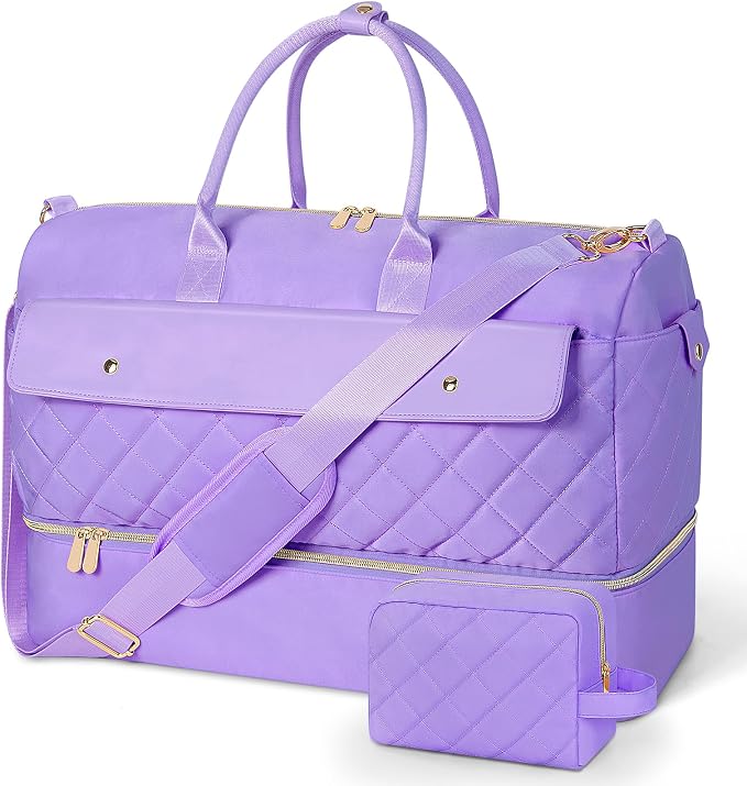 Weekender Bags for Women, Large Travel Duffel Bag with Shoe Compartment, Carry on Overnight Bag with Toiletry Makeup Bag, Gym Duffel Bag for Travel Gym Camping Hospital, Purple by Wedama