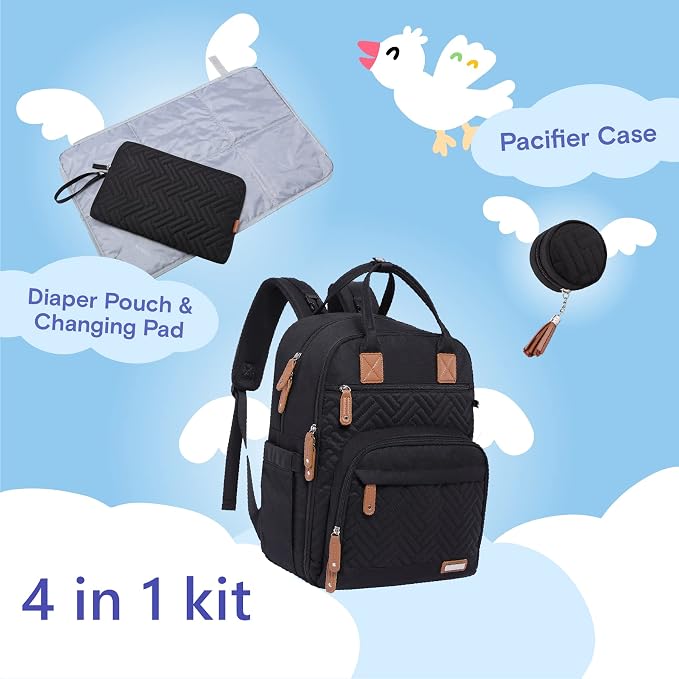 iniuniu Baby Diaper Bag Backpack, 4 in 1 kit Large Capacity Travel Backpack | Waterproof Backpack for Moms Dads,Travel Backpack with Pouch,Washable Changing Pad, Baby Essentials - Image 2